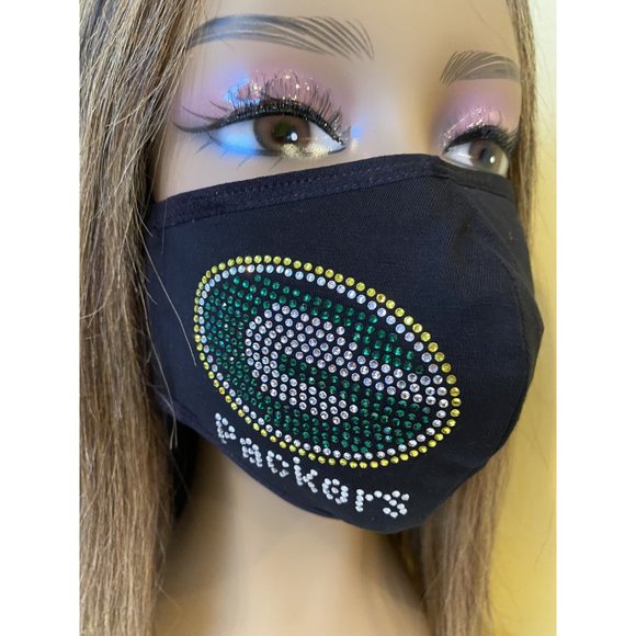 Green Bay Packers Side Logo Bling Rhinestone Face Mask - Picture 6 of 10